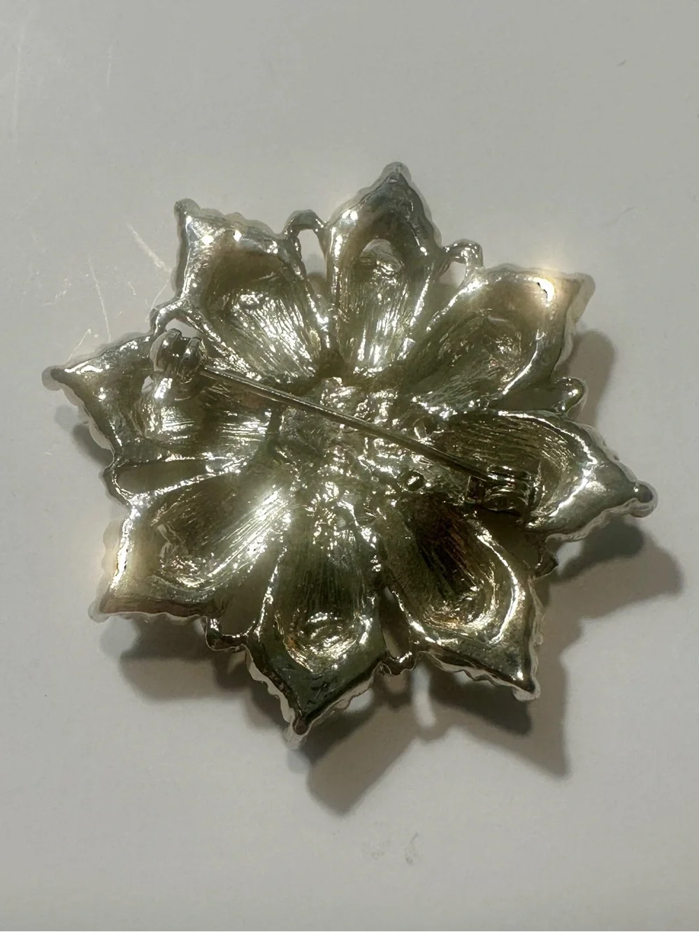 Elegant Silver-Tone Crystal Floral Brooch - Silver